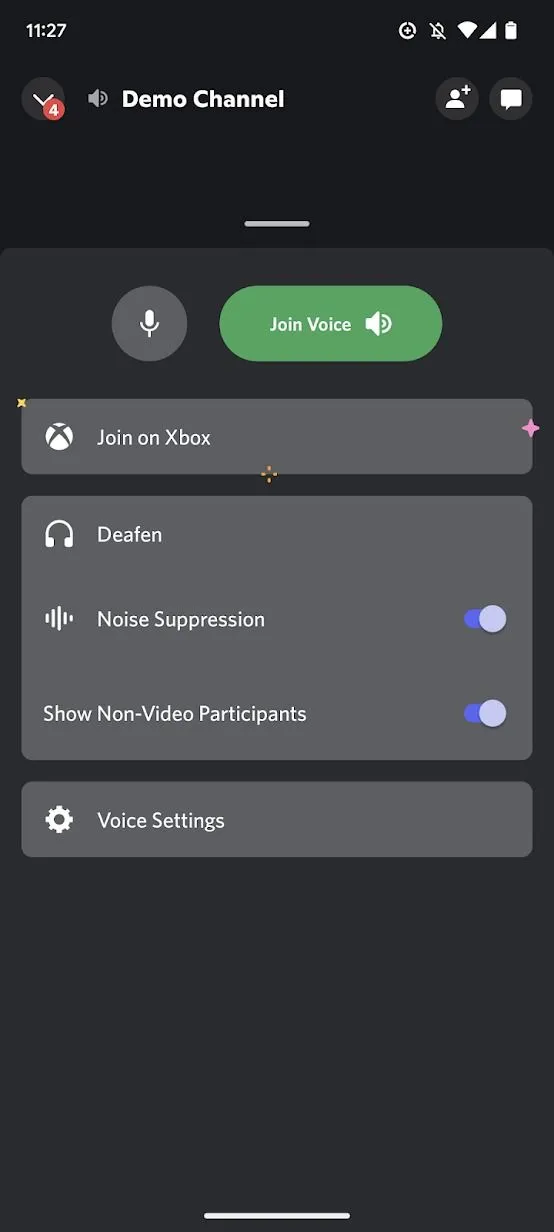 Ảnh chụp màn hình ứng dụng Discord hiển thị tùy chọn chuyển chat voice sang console Xbox