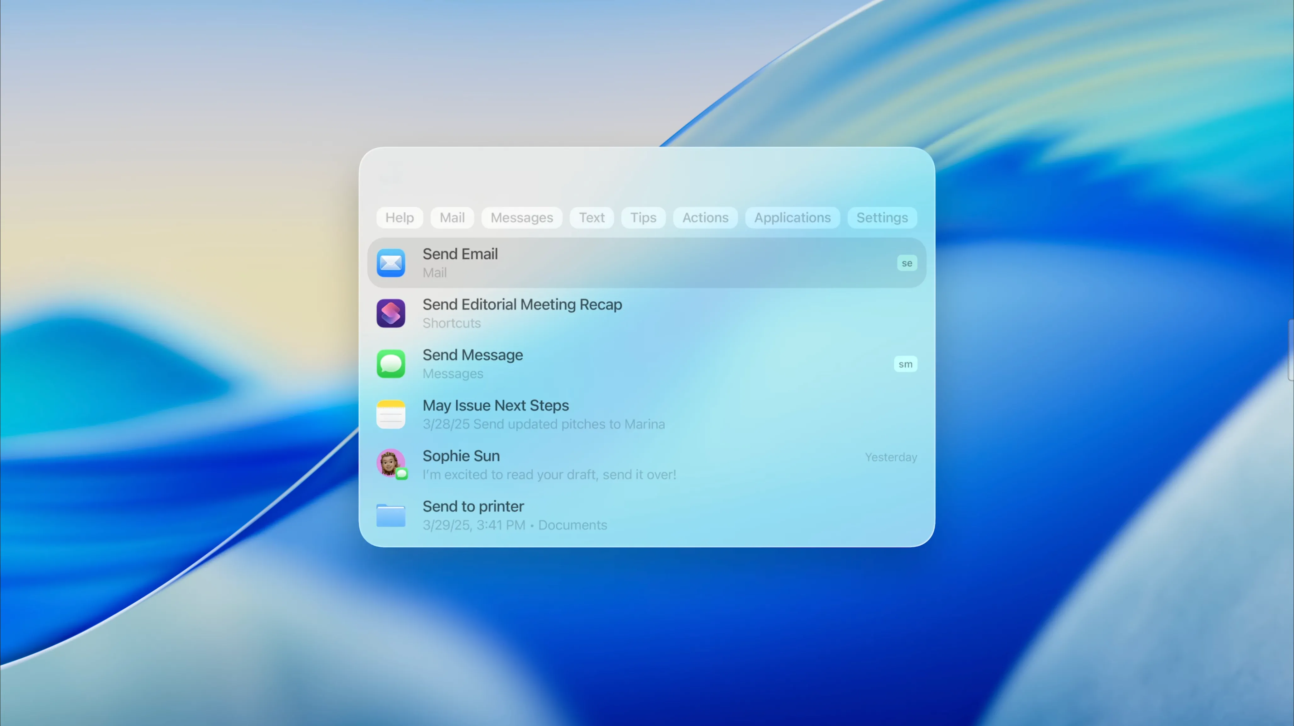 Cải tiến tính năng Spotlight trong macOS 26 Tahoe, cho phép thực hiện hành động trực tiếp