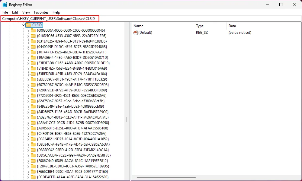 Đường dẫn khóa Registry CLSID để khôi phục menu chuột phải cũ Windows 11