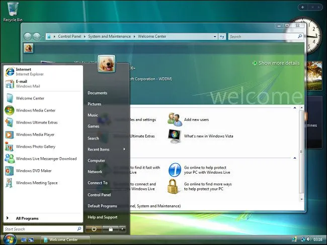 Giao diện Aero trong suốt của Windows Vista