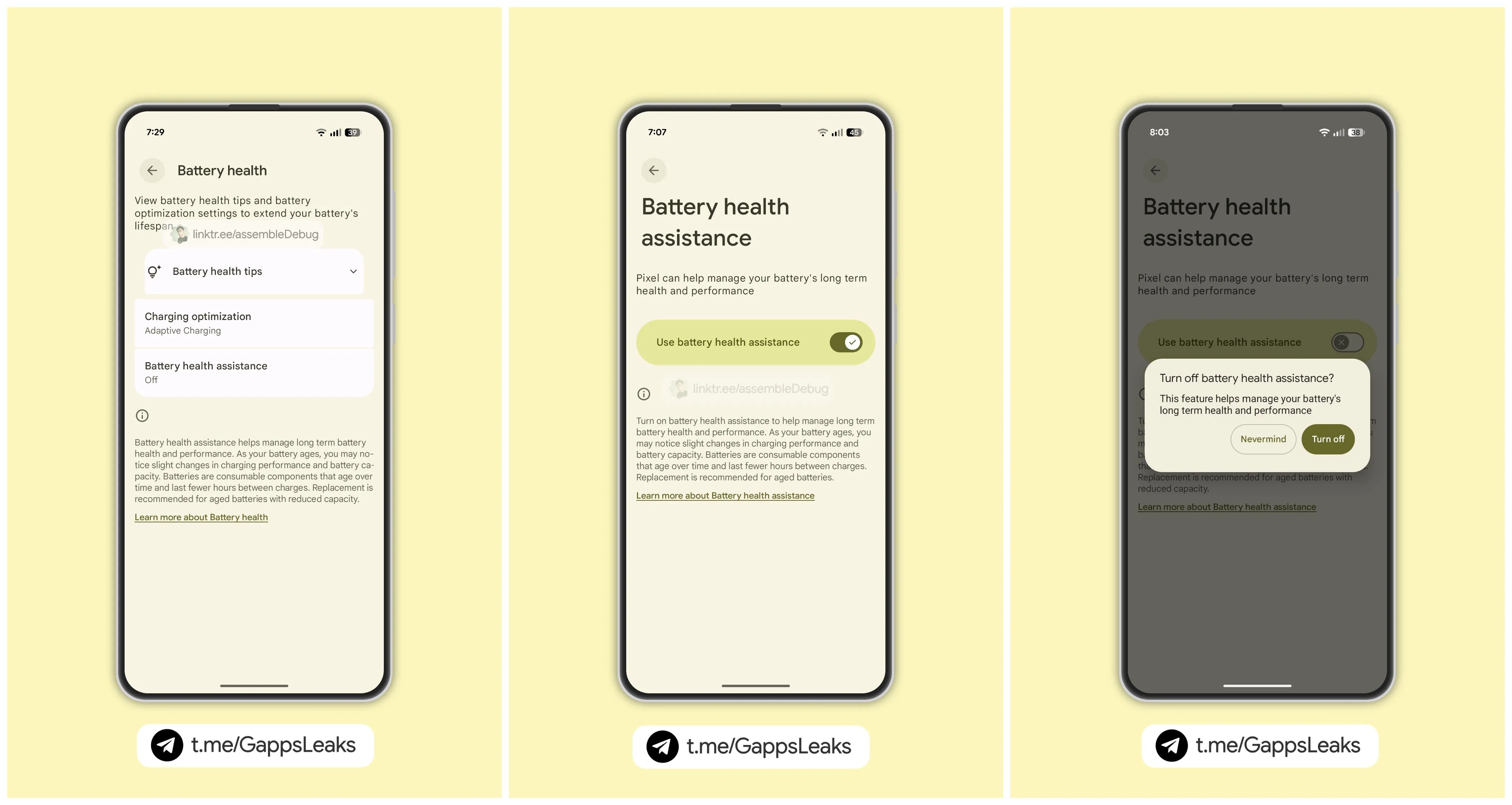 Giao diện cài đặt Trợ lý Sức khỏe Pin trên Google Pixel