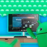 Giao diện chế độ desktop của Android với cửa sổ ứng dụng và linh vật Android