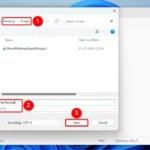 Giao diện Notepad hiển thị các bước lưu file script dọn dọn dẹp file tạm với đuôi .bat