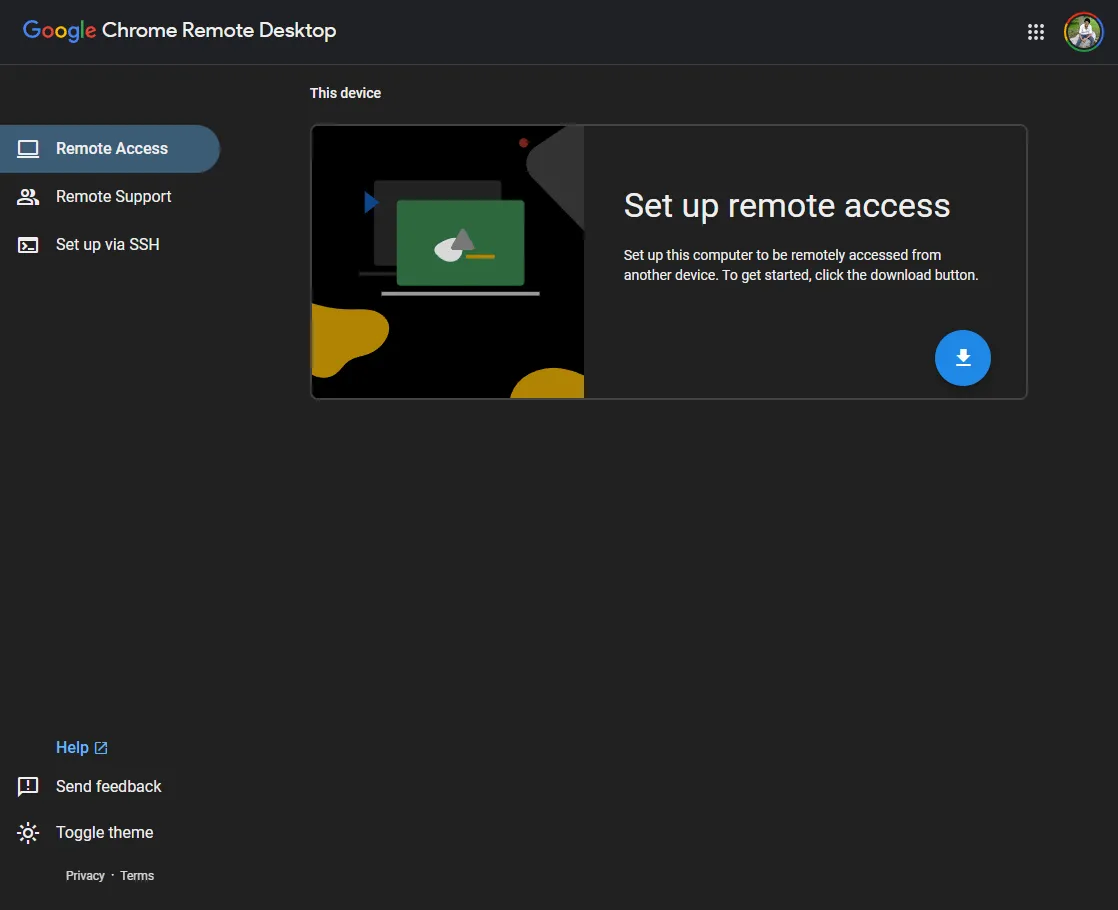 Giao diện tải xuống và cài đặt công cụ Chrome Remote Desktop