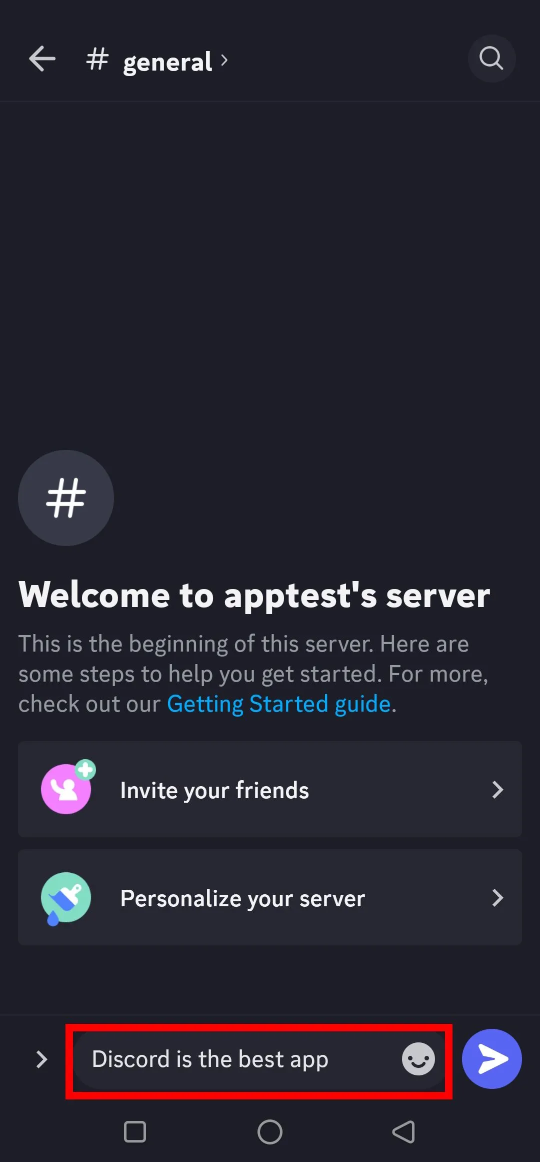Khung nhập tin nhắn trên ứng dụng Discord Mobile đã gõ nội dung