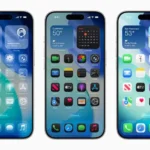 Minh họa giao diện 'Liquid Glass' mới của iOS 26 trên màn hình iPhone, hiển thị các hiệu ứng trong suốt và mờ ảo.