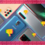 Một vài chiếc điện thoại Samsung với biểu tượng ngón tay cái hướng xuống xung quanh