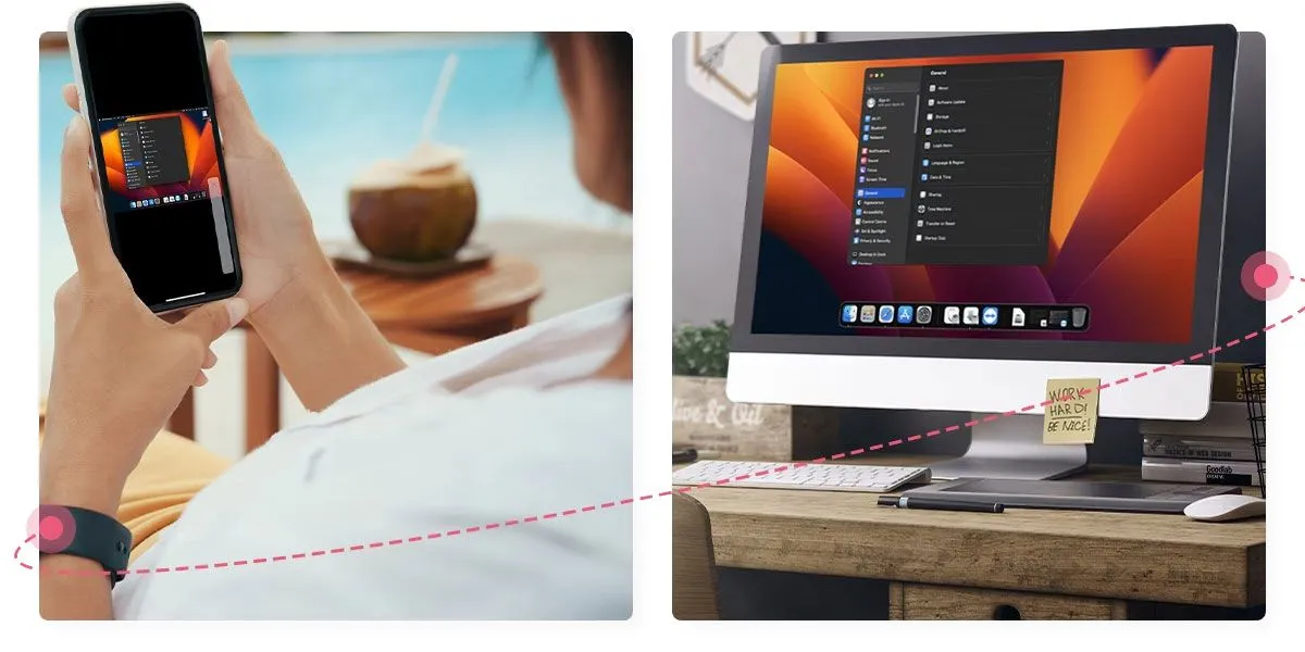 Người đàn ông dùng điện thoại để điều khiển máy tính từ xa qua ứng dụng TeamViewer