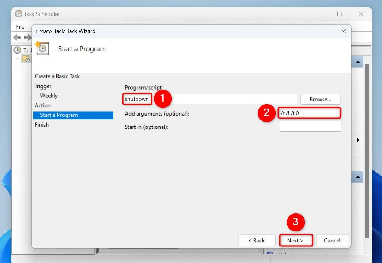 Nhập lệnh shutdown với các đối số để tự động khởi động lại Windows