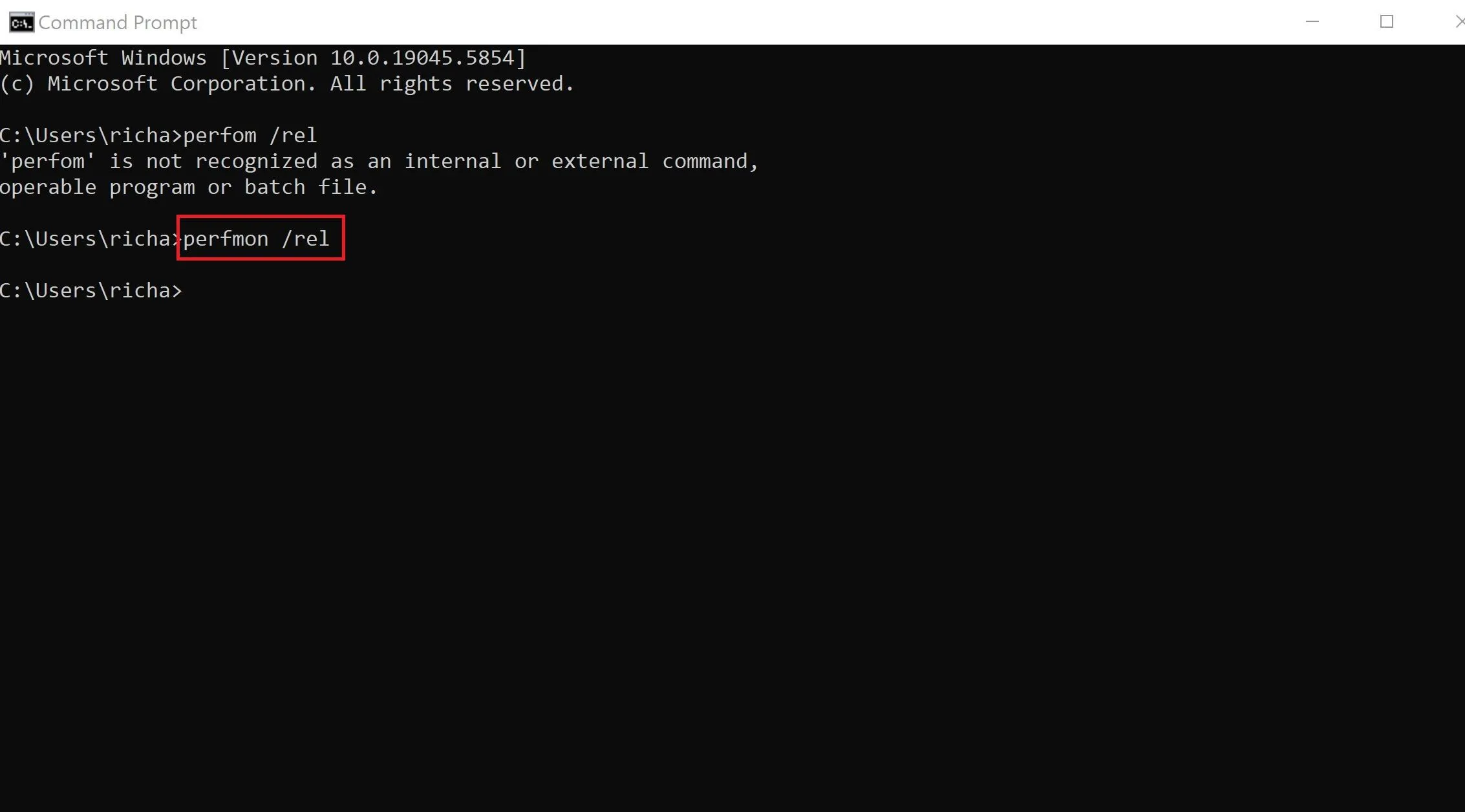 Sử dụng lệnh &quot;perfmon /rel&quot; trong Command Prompt để mở Giám sát Độ tin cậy.
