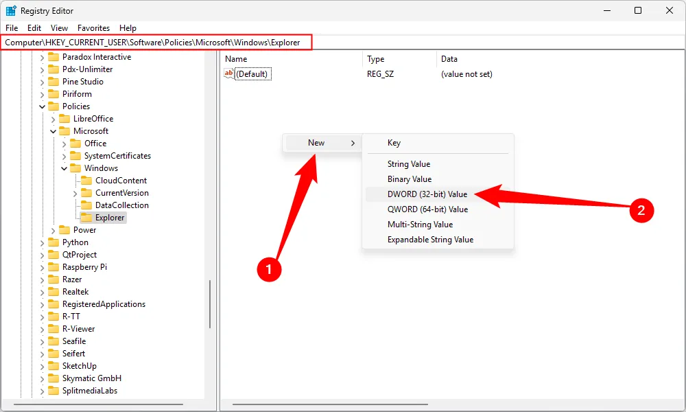 Tạo giá trị DWORD DisableSearchBoxSuggestions để tắt Bing Start Menu