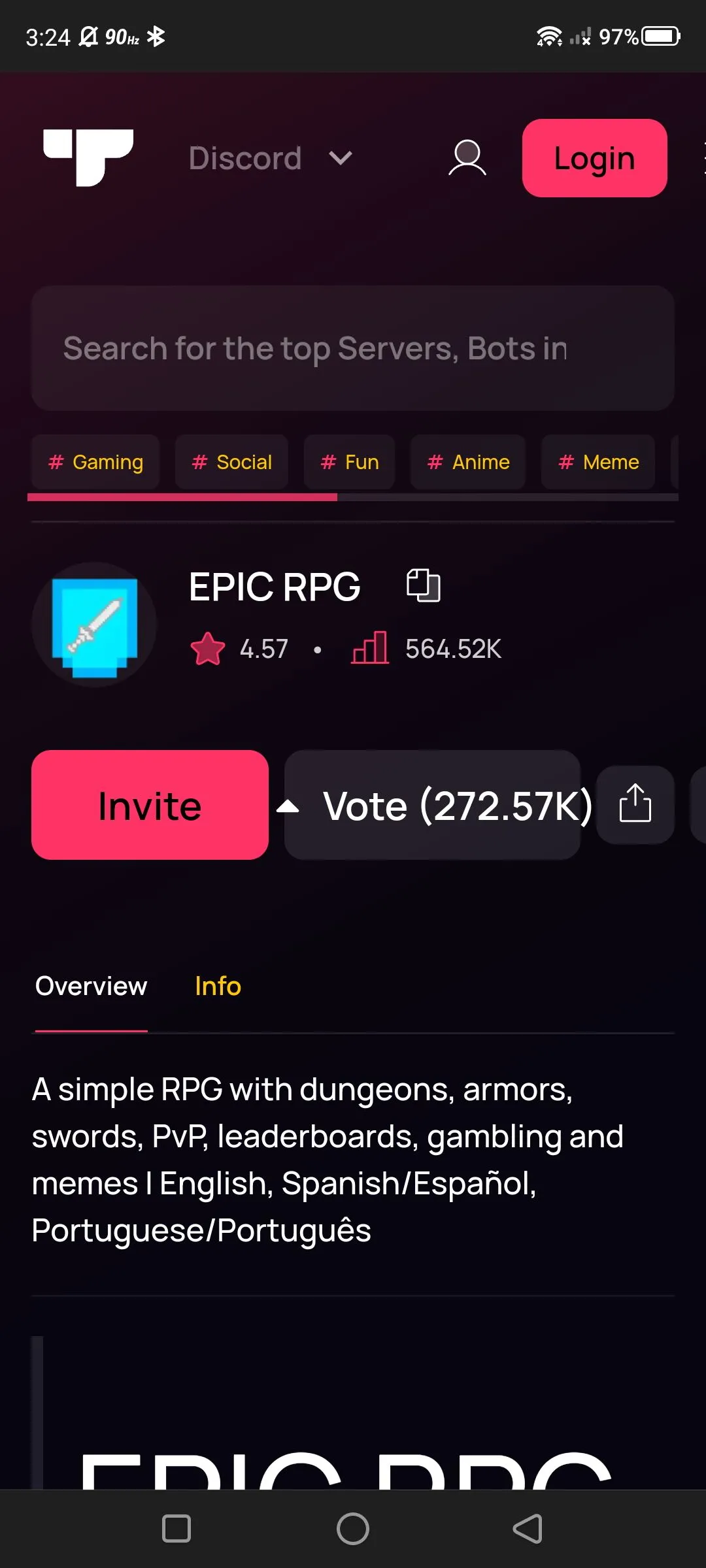 Trang chủ Epic RPG trên Top.gg