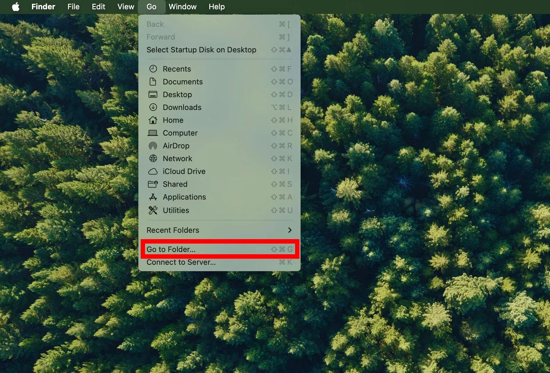 Trong Finder trên Mac, chọn menu Đi &gt; Đi tới thư mục để mở cửa sổ nhập đường dẫn.
