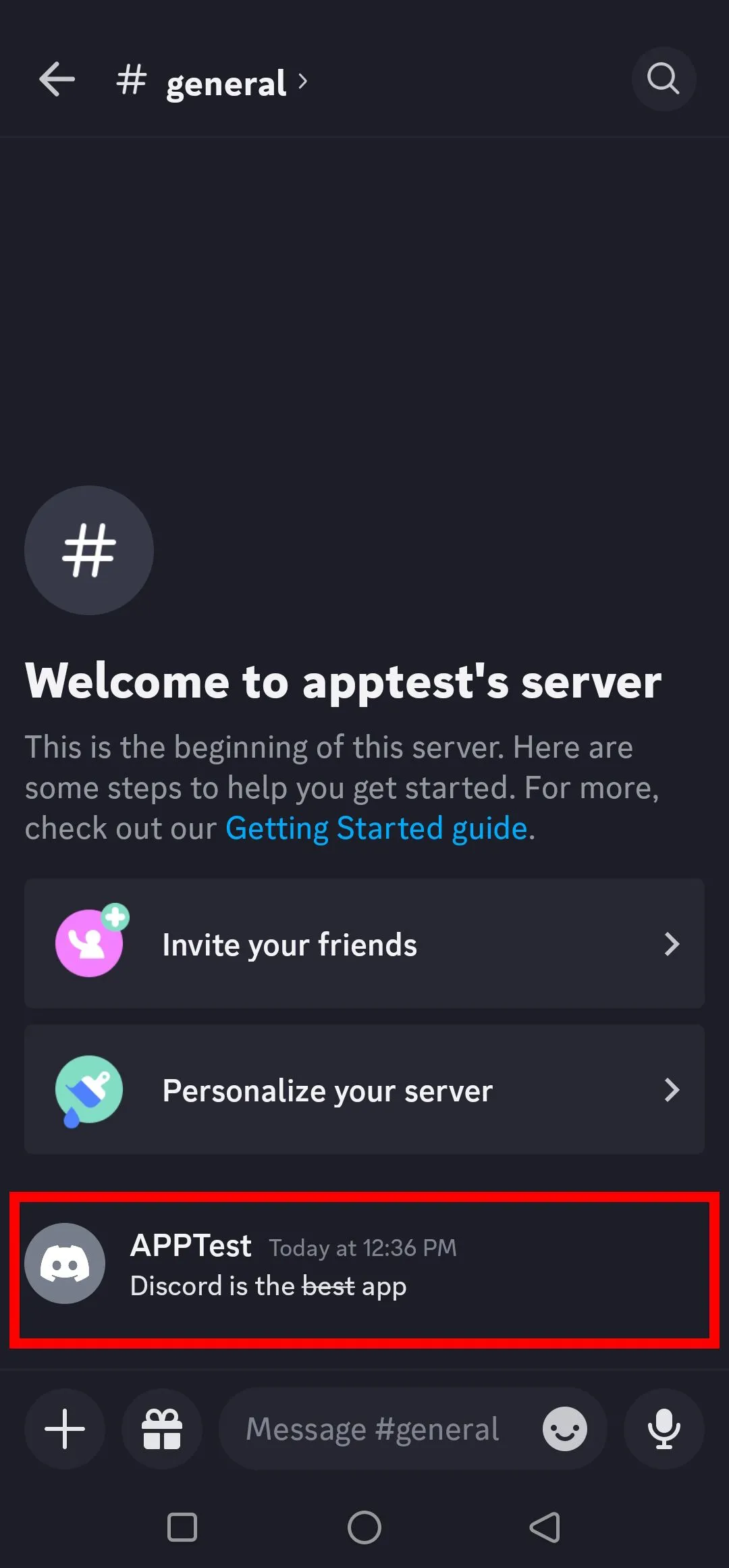 Ví dụ tin nhắn có chữ gạch ngang đã được gửi trên ứng dụng Discord Mobile