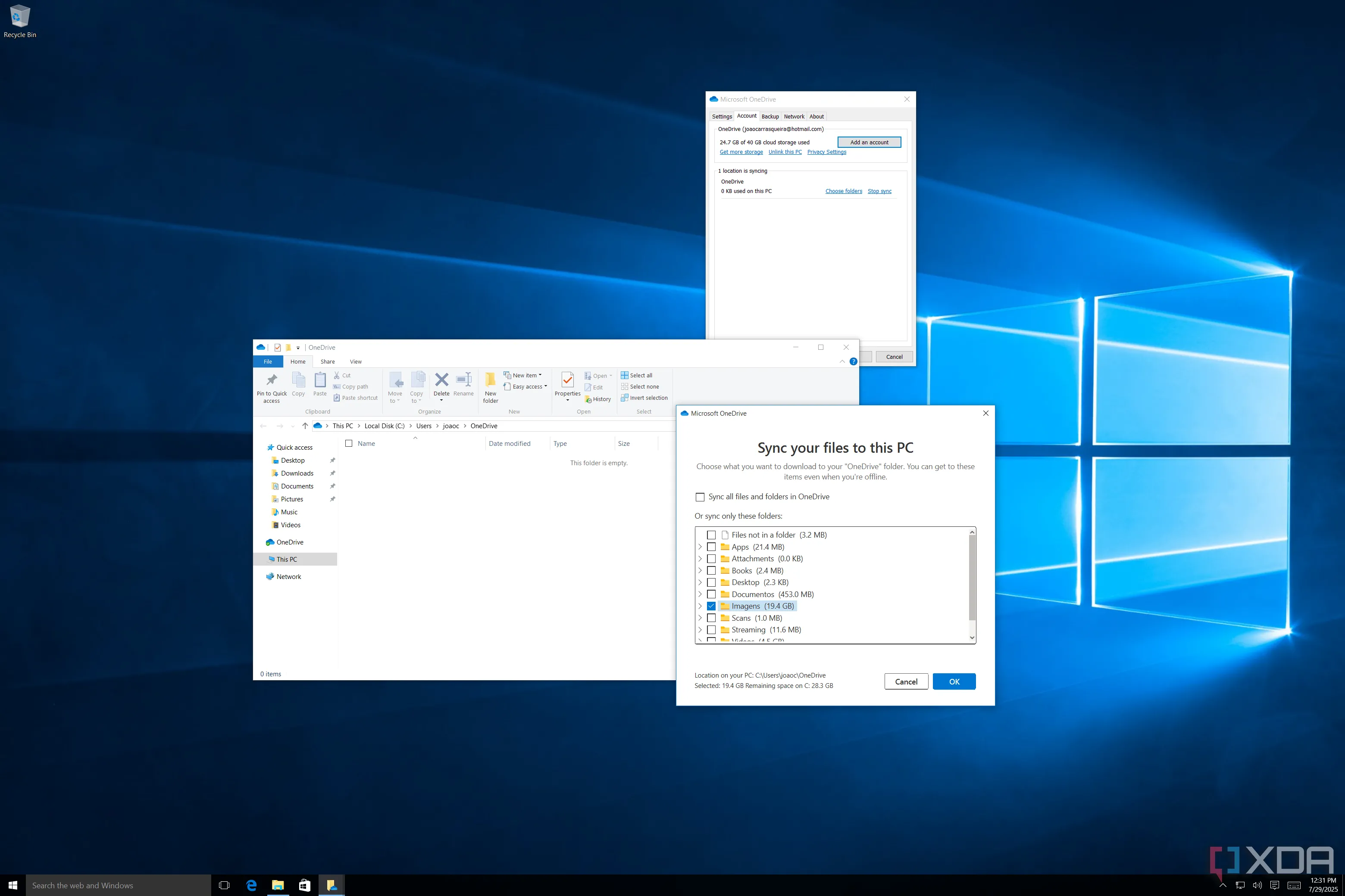 Ảnh chụp màn hình cài đặt OneDrive trên Windows 10 phiên bản 1507