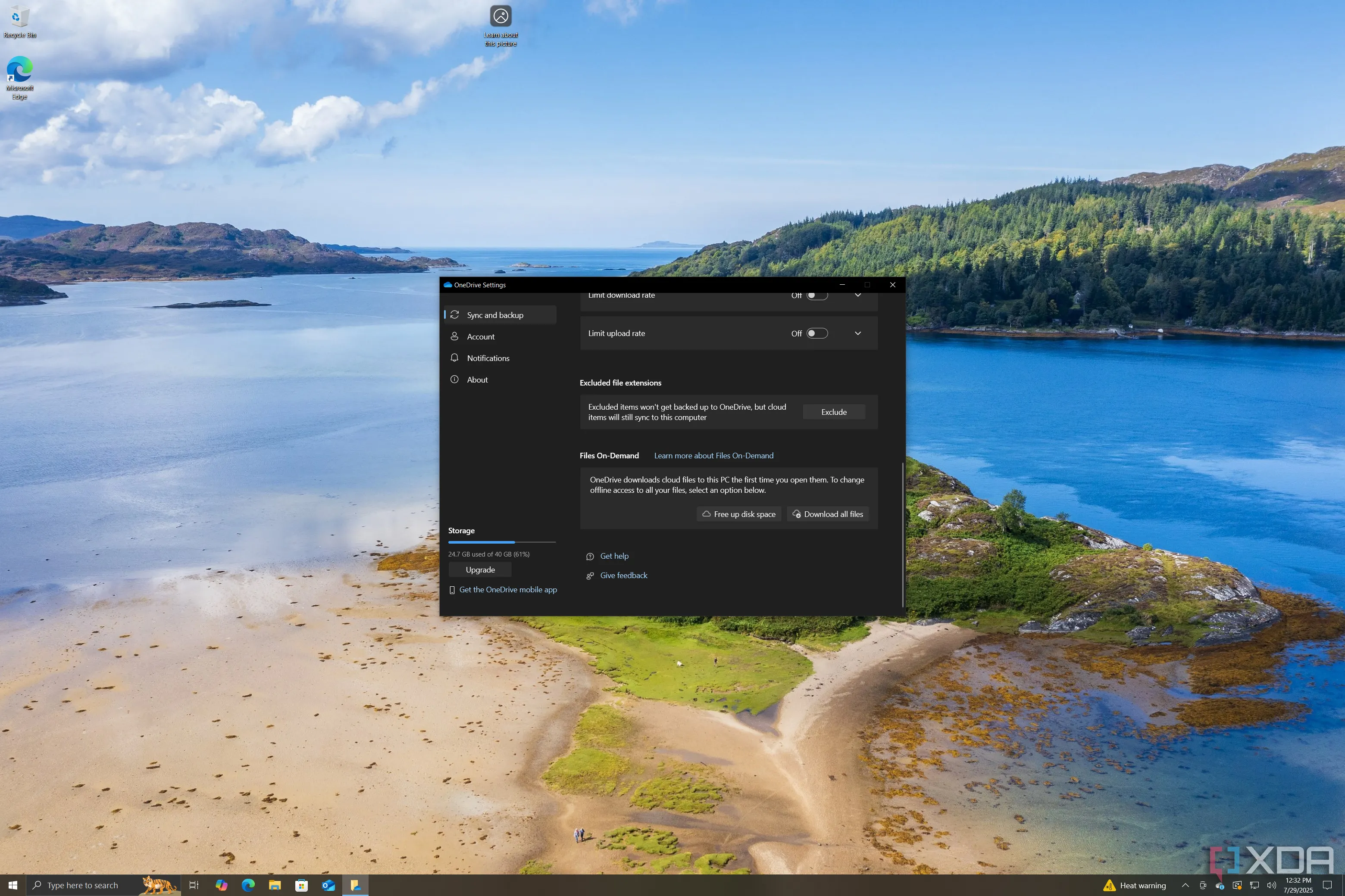 Ảnh chụp màn hình cài đặt OneDrive với tính năng Files On-Demand trên Windows 10 phiên bản 22H2