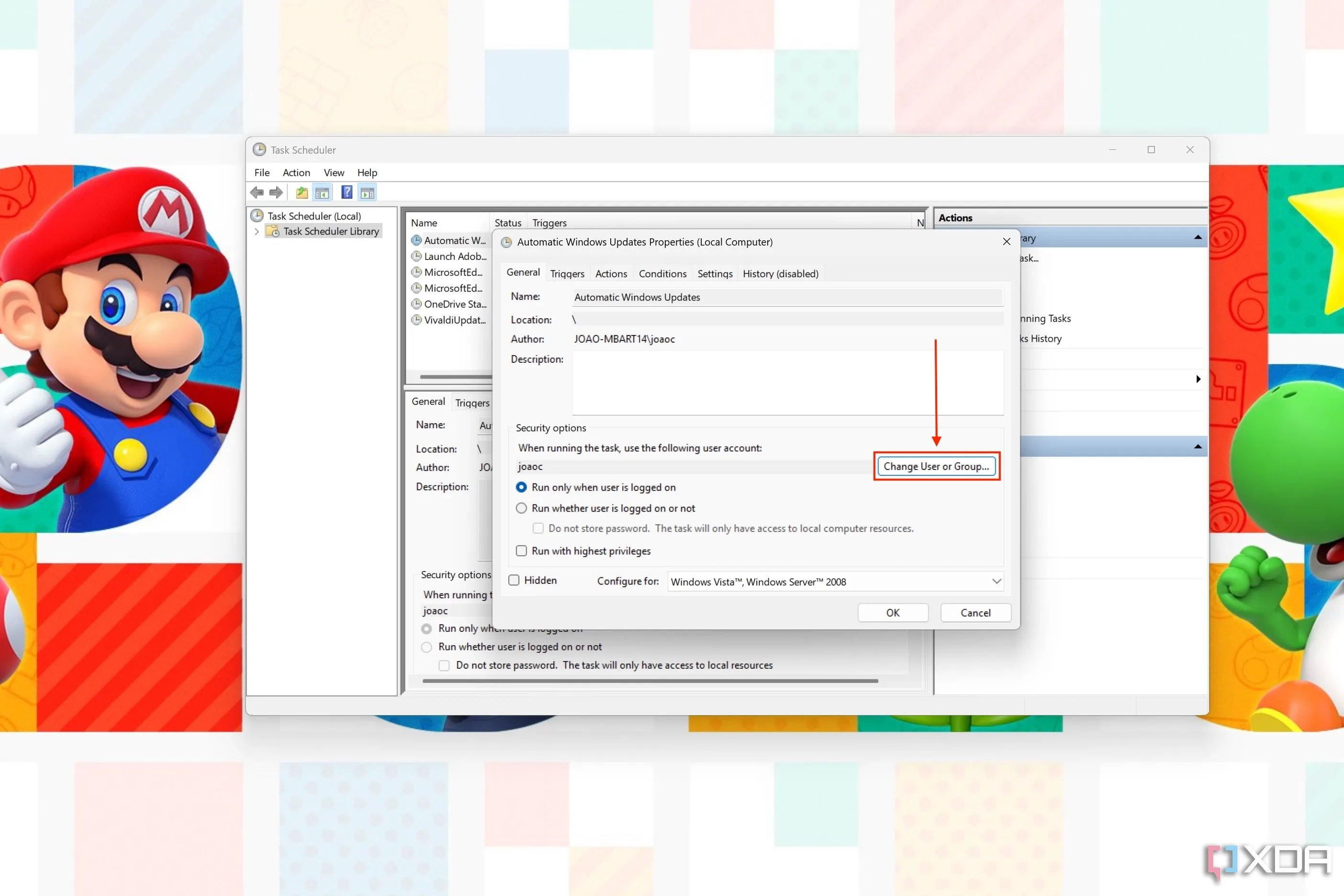 Ảnh chụp màn hình của một tác vụ trong Task Scheduler