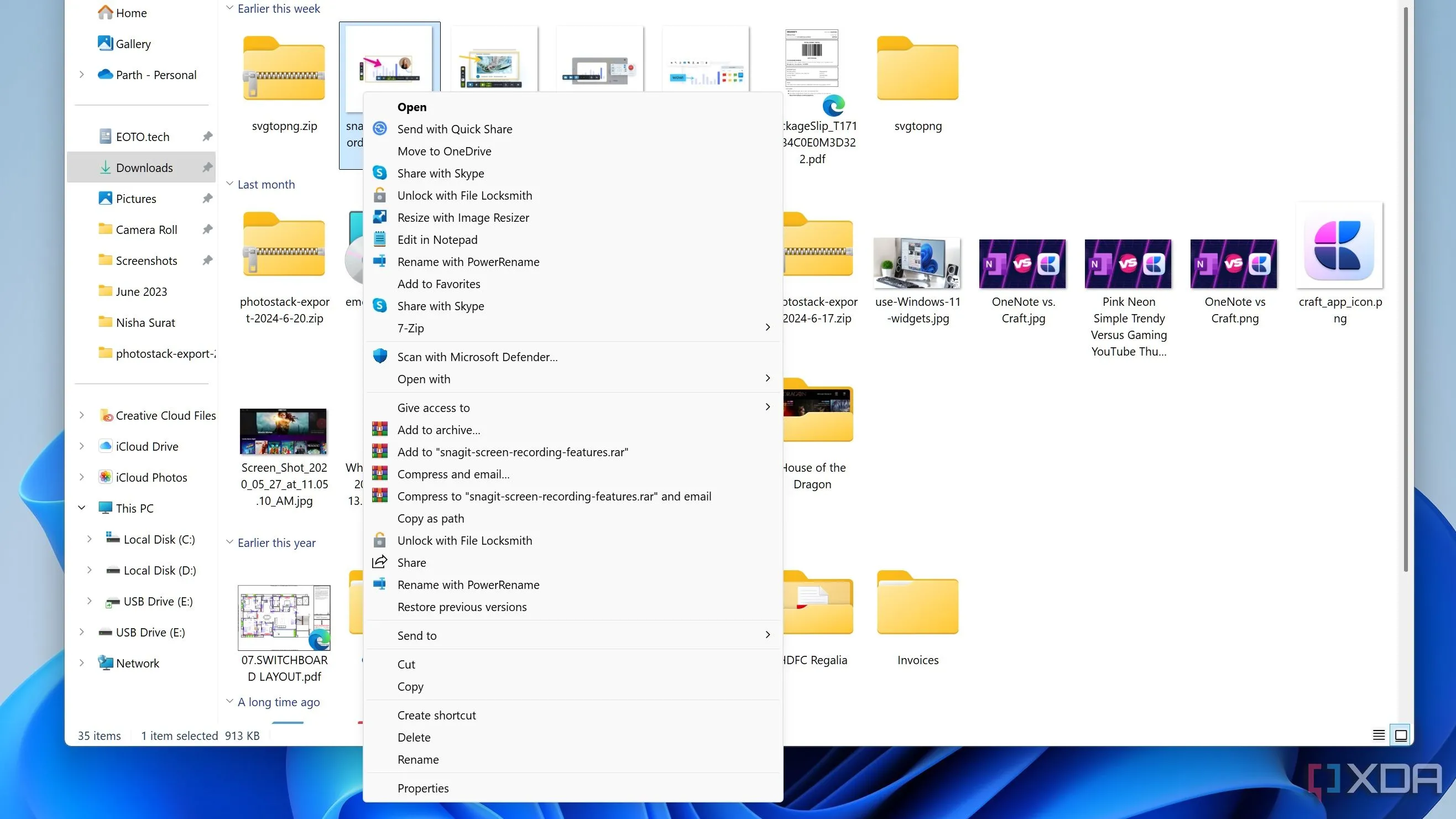 Ảnh chụp màn hình minh họa menu chuột phải cổ điển đã được khôi phục trên Windows 11, hiển thị đầy đủ các tùy chọn quen thuộc như Cut, Copy, Paste, Delete, Rename mà menu mới đã ẩn.