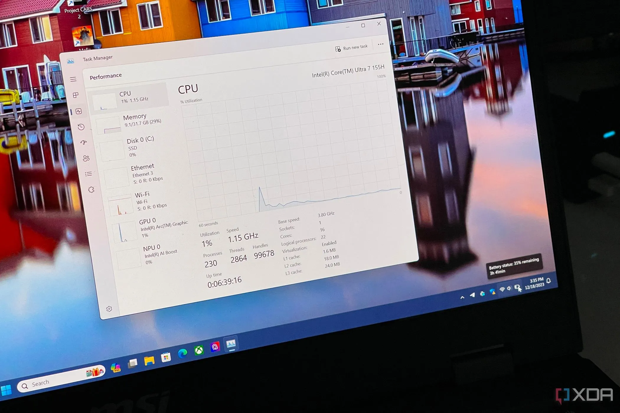 Ảnh chụp màn hình phần pin và thời gian hoạt động trong Task Manager trên laptop MSI Prestige 16 AI Evo, minh họa hiệu suất hệ thống