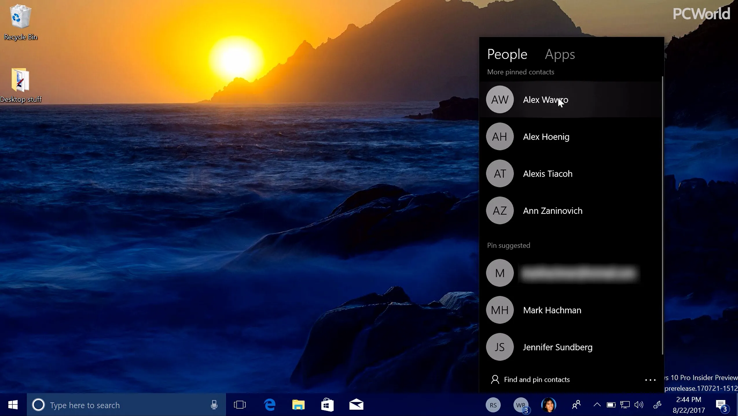 Ảnh chụp màn hình tính năng My People trên thanh tác vụ Windows 10