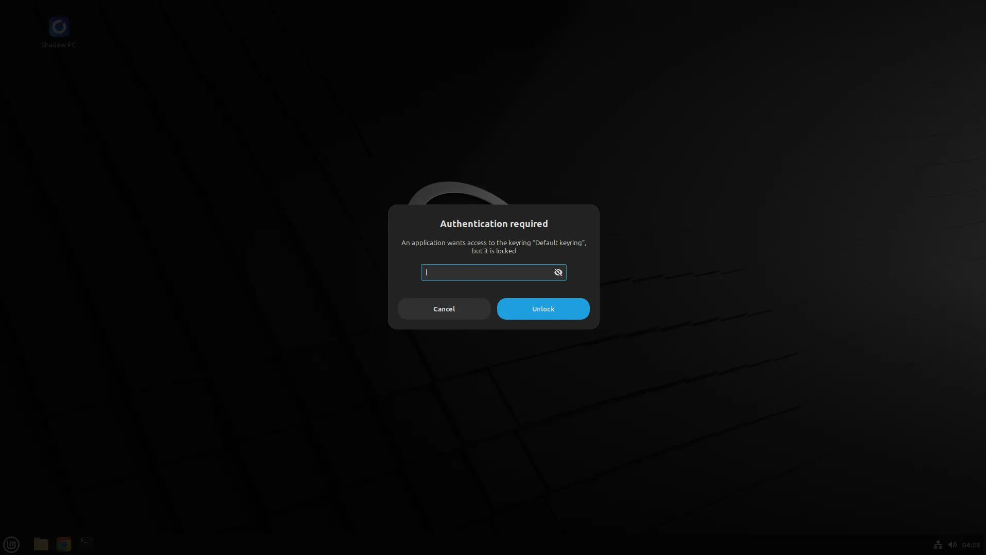 Ảnh chụp màn hình từ Linux Mint hiển thị hộp thoại yêu cầu mật khẩu