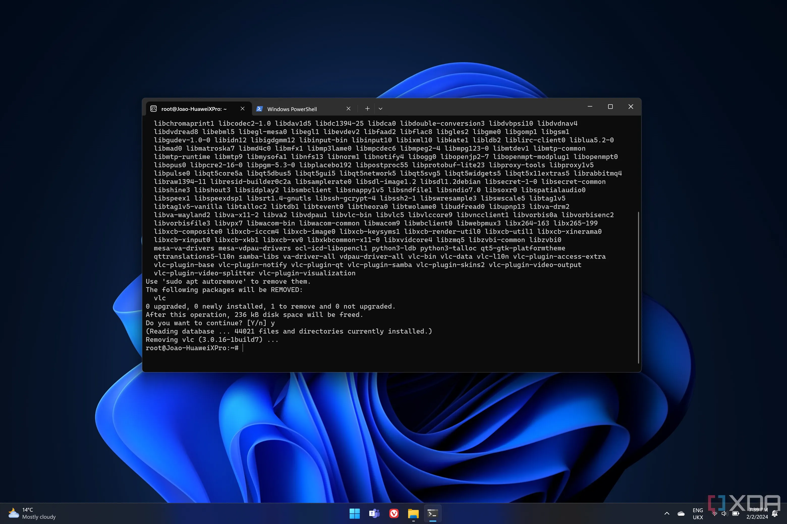 Ảnh chụp màn hình Windows Subsystem for Linux (WSL) trên Windows 11, minh họa khả năng chạy Linux tích hợp