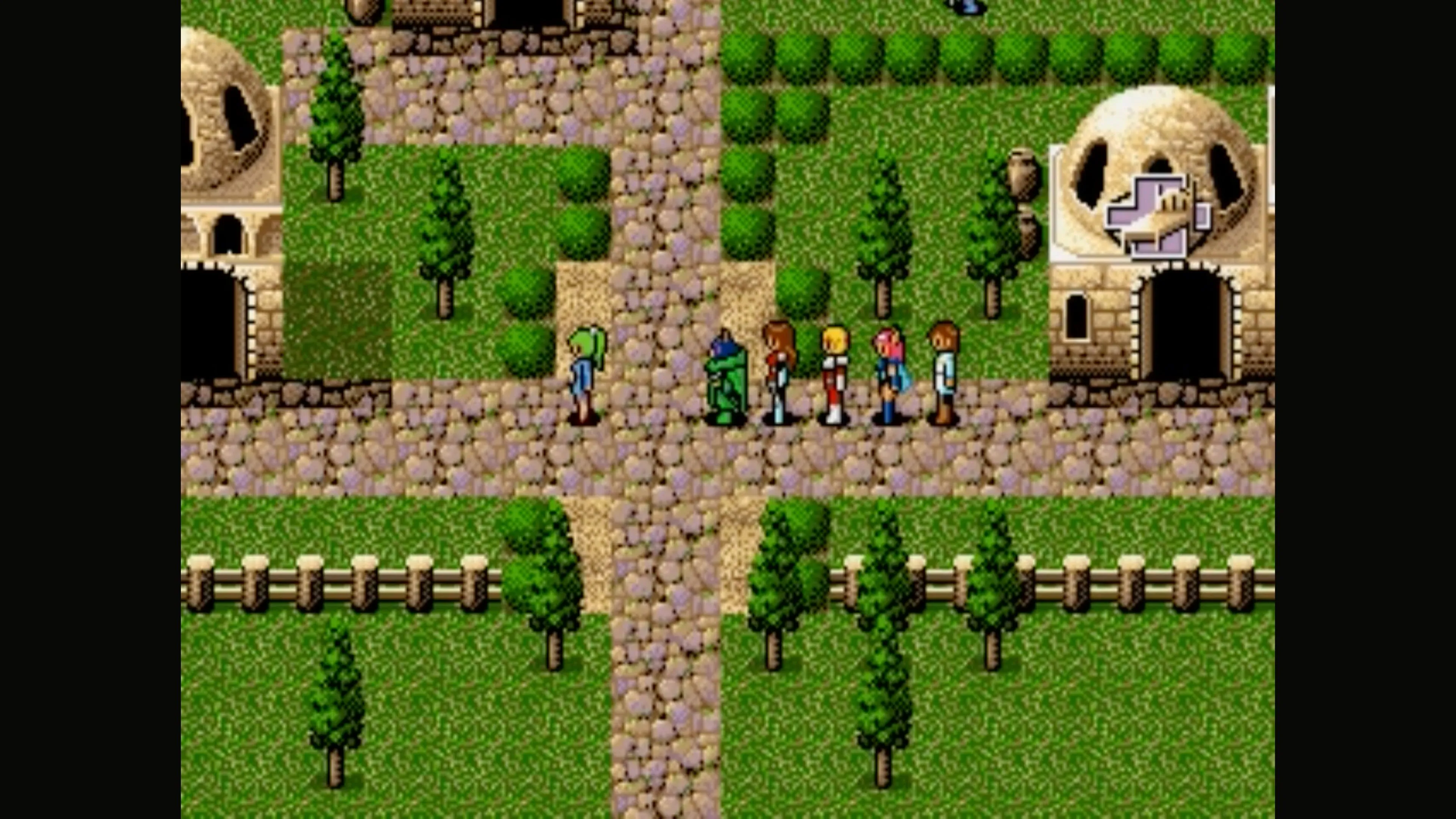 Các nhân vật chính trong Phantasy Star IV đang di chuyển trên bản đồ thế giới
