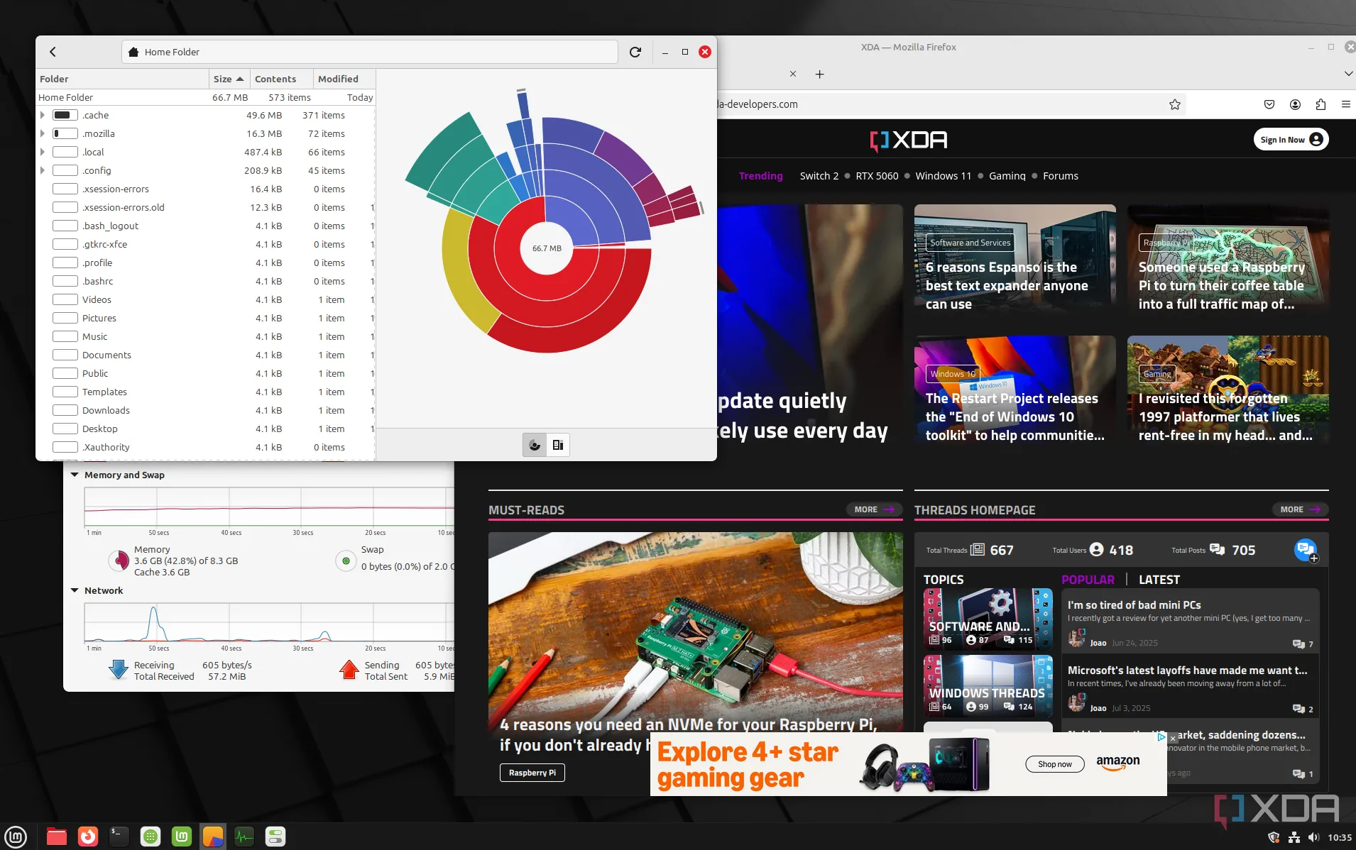 Các ứng dụng và tiện ích đang mở trên Linux Mint
