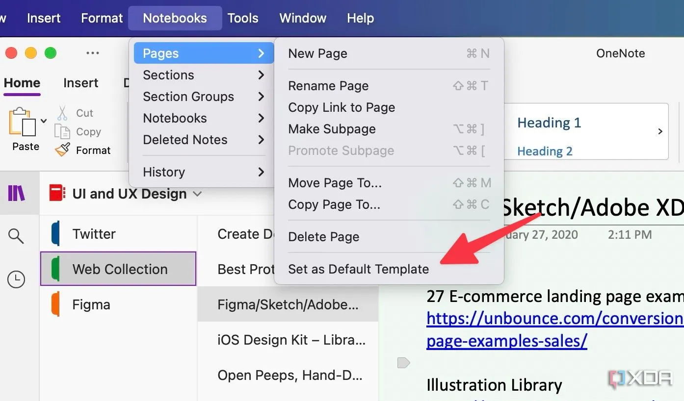 Cách đặt một trang OneNote làm mẫu mặc định cho một phần, tiết kiệm thời gian tạo ghi chú.
