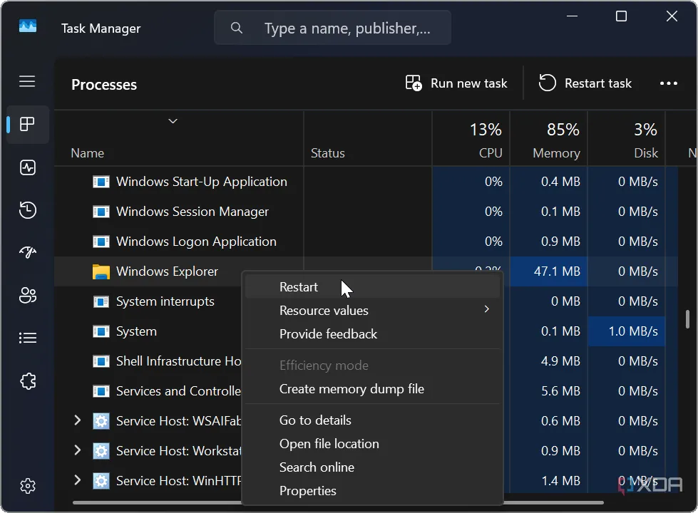 Cách khởi động lại File Explorer từ Task Manager trên Windows 11