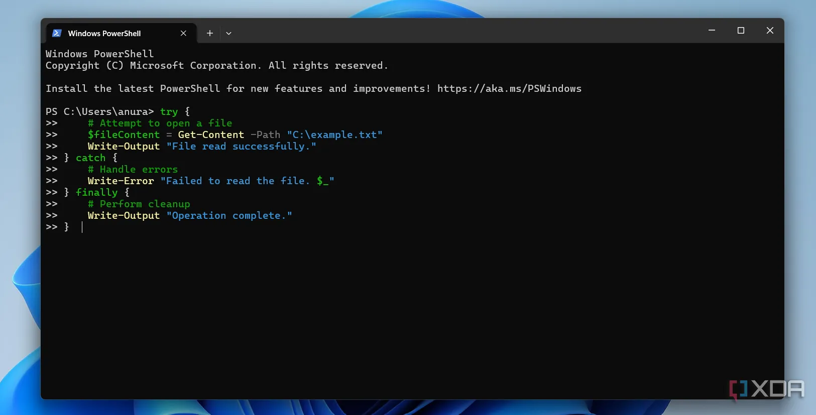 Cấu trúc try-catch-finally trong PowerShell giúp xử lý lỗi hiệu quả và bền vững