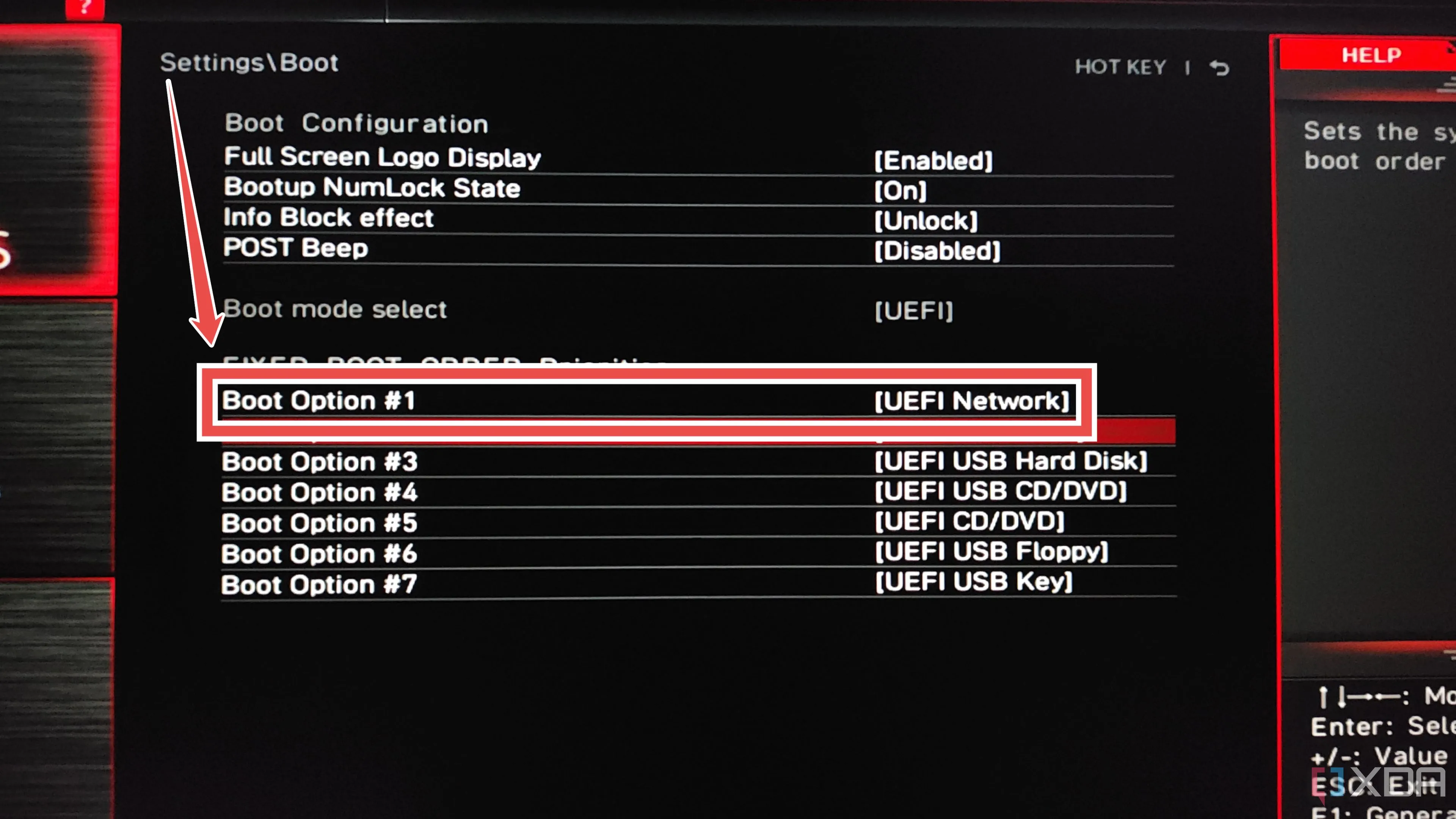 Chọn UEFI Network làm tùy chọn khởi động trong BIOS cho PXE server