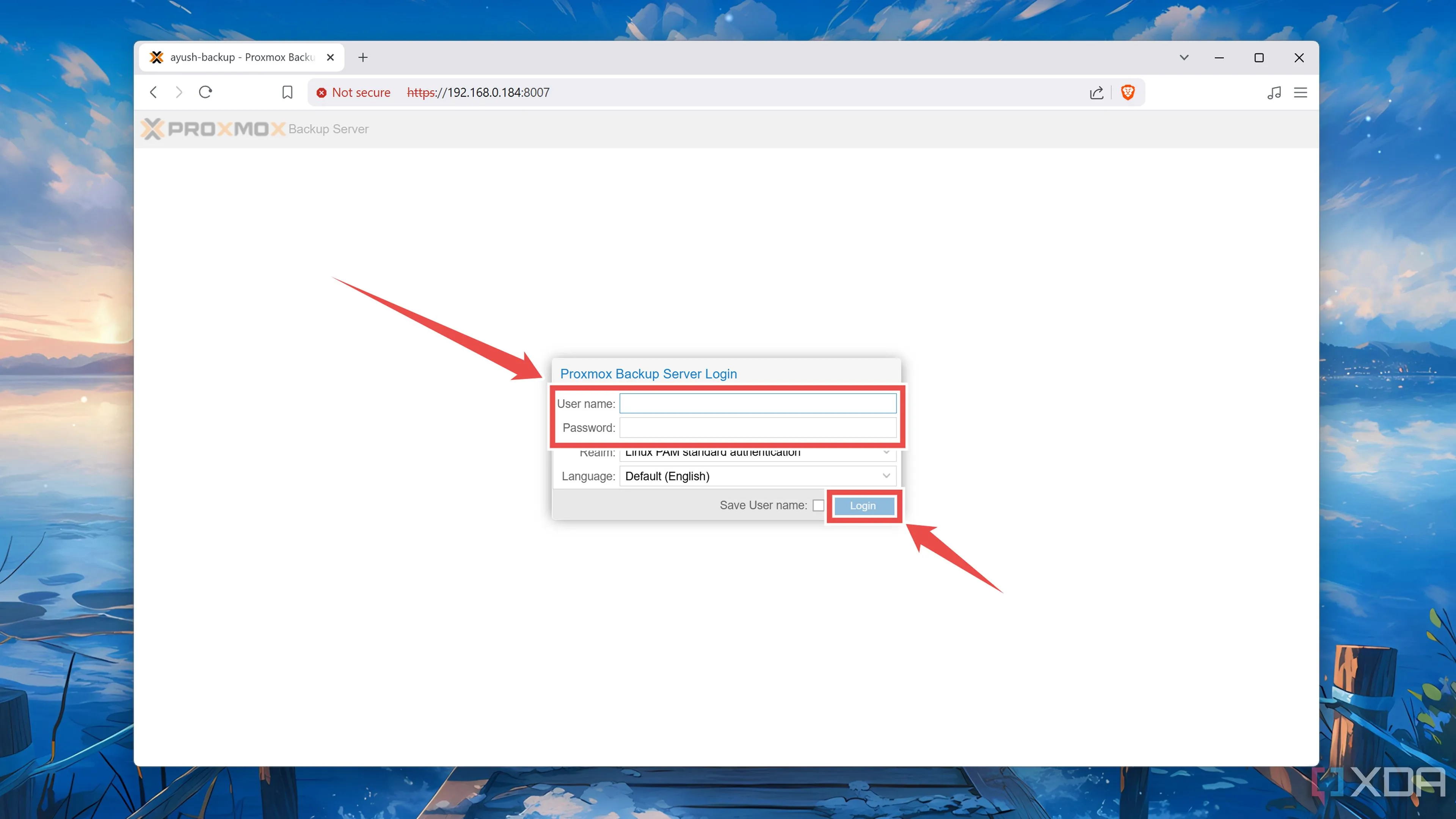 Đăng nhập vào giao diện web của Proxmox Backup Server với tài khoản root