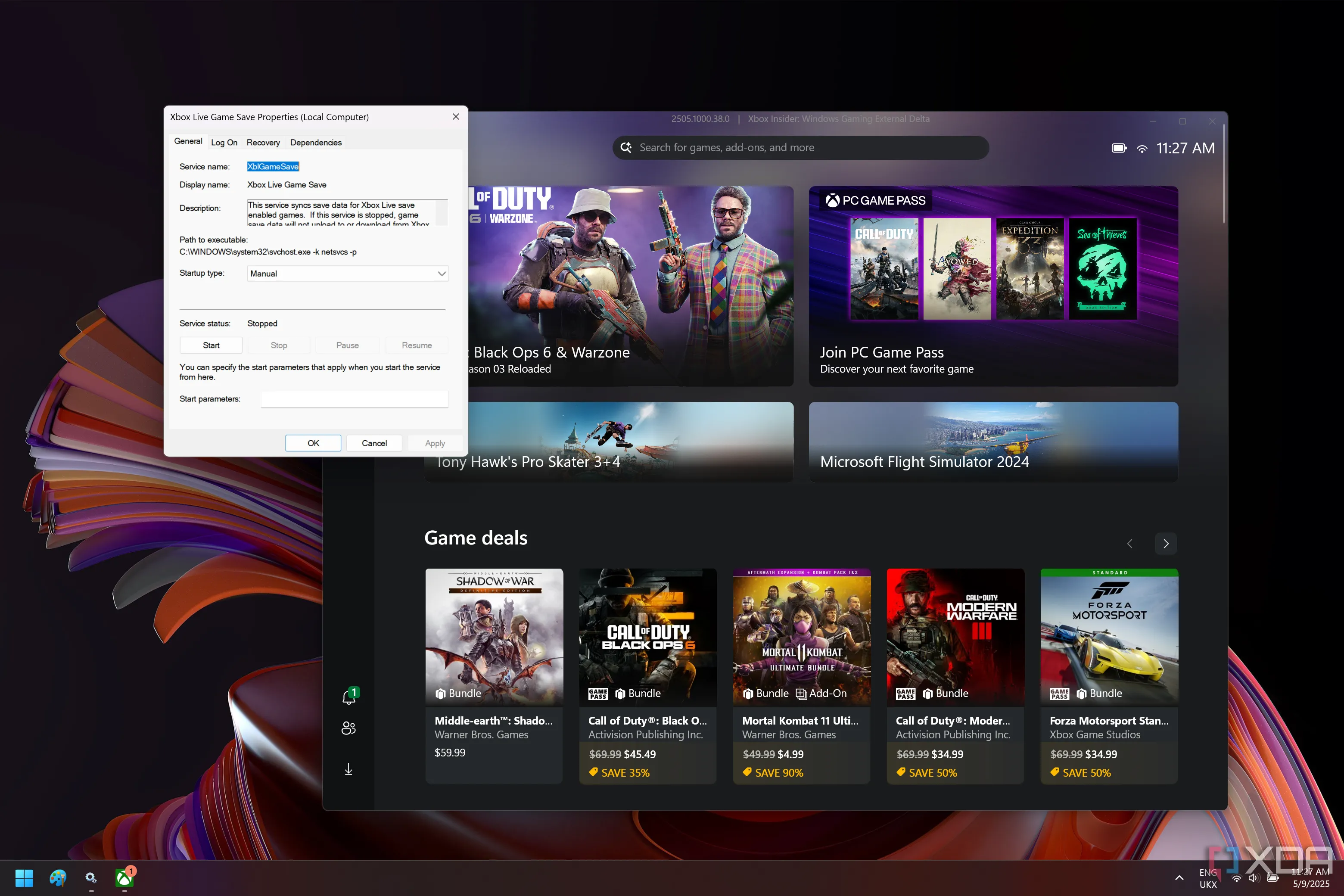 Dịch vụ Lưu Trữ Game Xbox Live bị vô hiệu hóa trong Windows 11, bên cạnh ứng dụng Xbox
