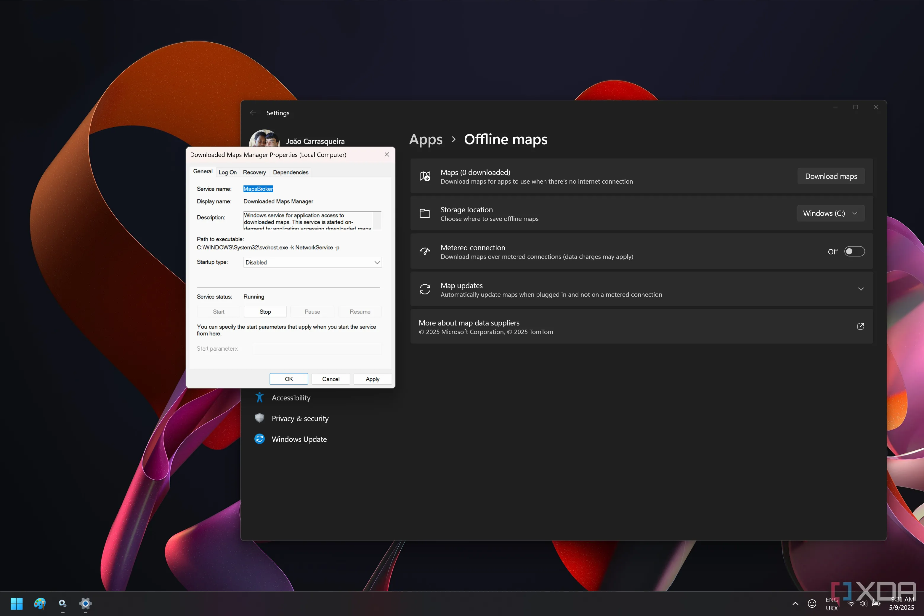Dịch vụ Quản Lý Bản Đồ Đã Tải Xuống bị vô hiệu hóa trong Windows 11 cùng với cài đặt bản đồ ngoại tuyến