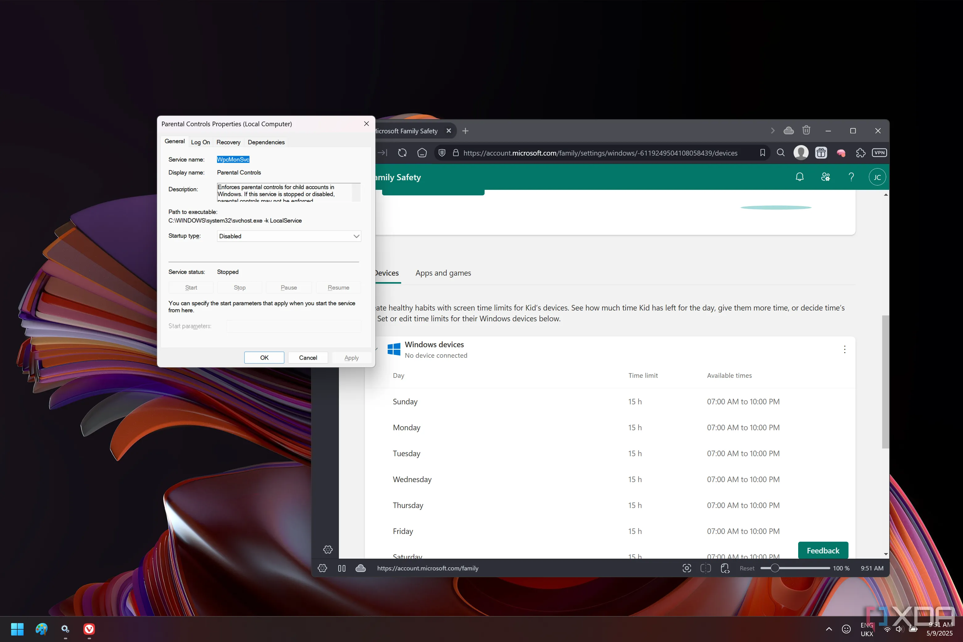 Dịch vụ Quyền Kiểm Soát Của Phụ Huynh bị vô hiệu hóa trong Windows 11 cùng với trang web Family Safety