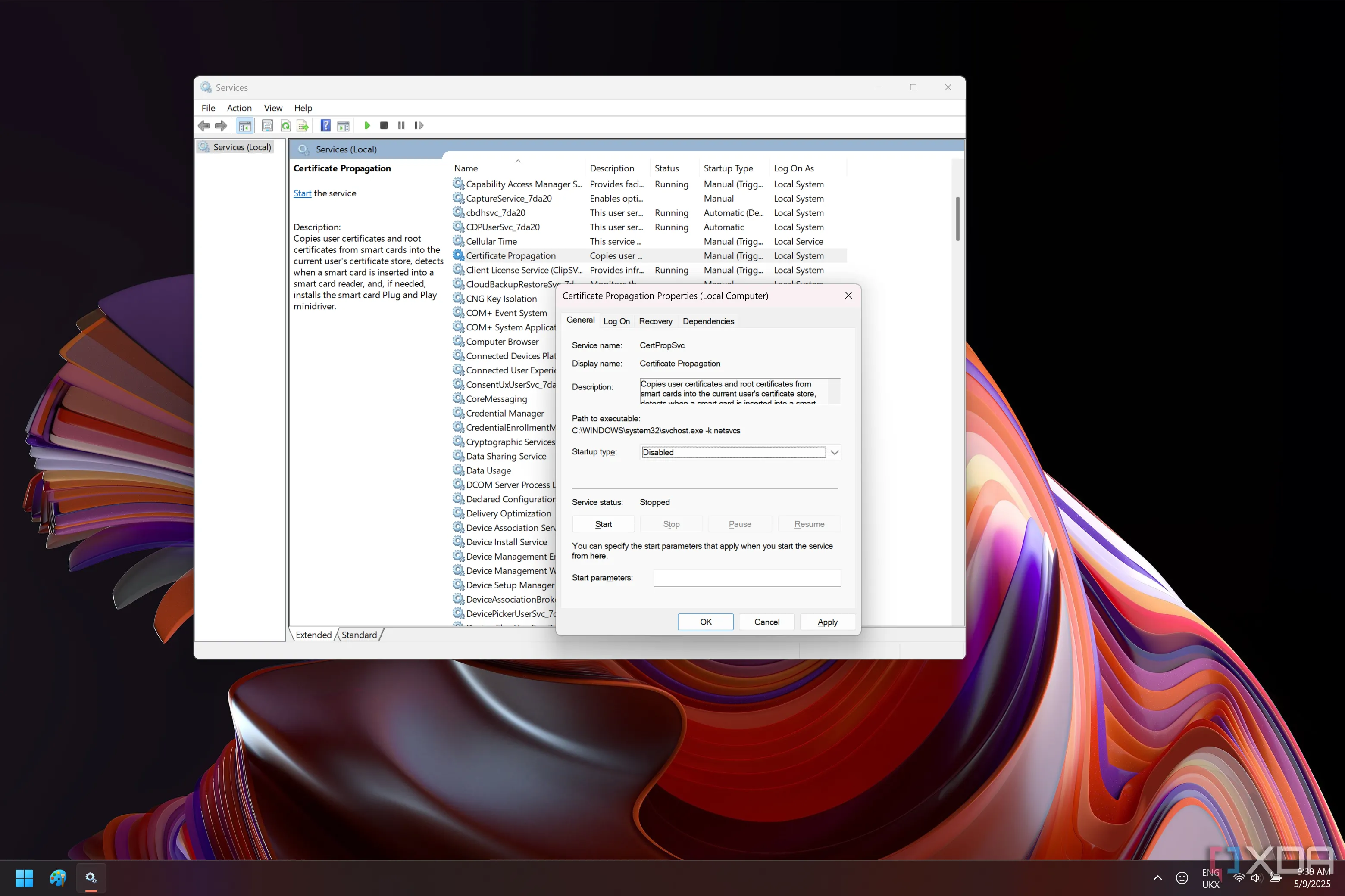 Dịch vụ Truyền Tải Chứng Chỉ đã bị tắt trong Windows 11