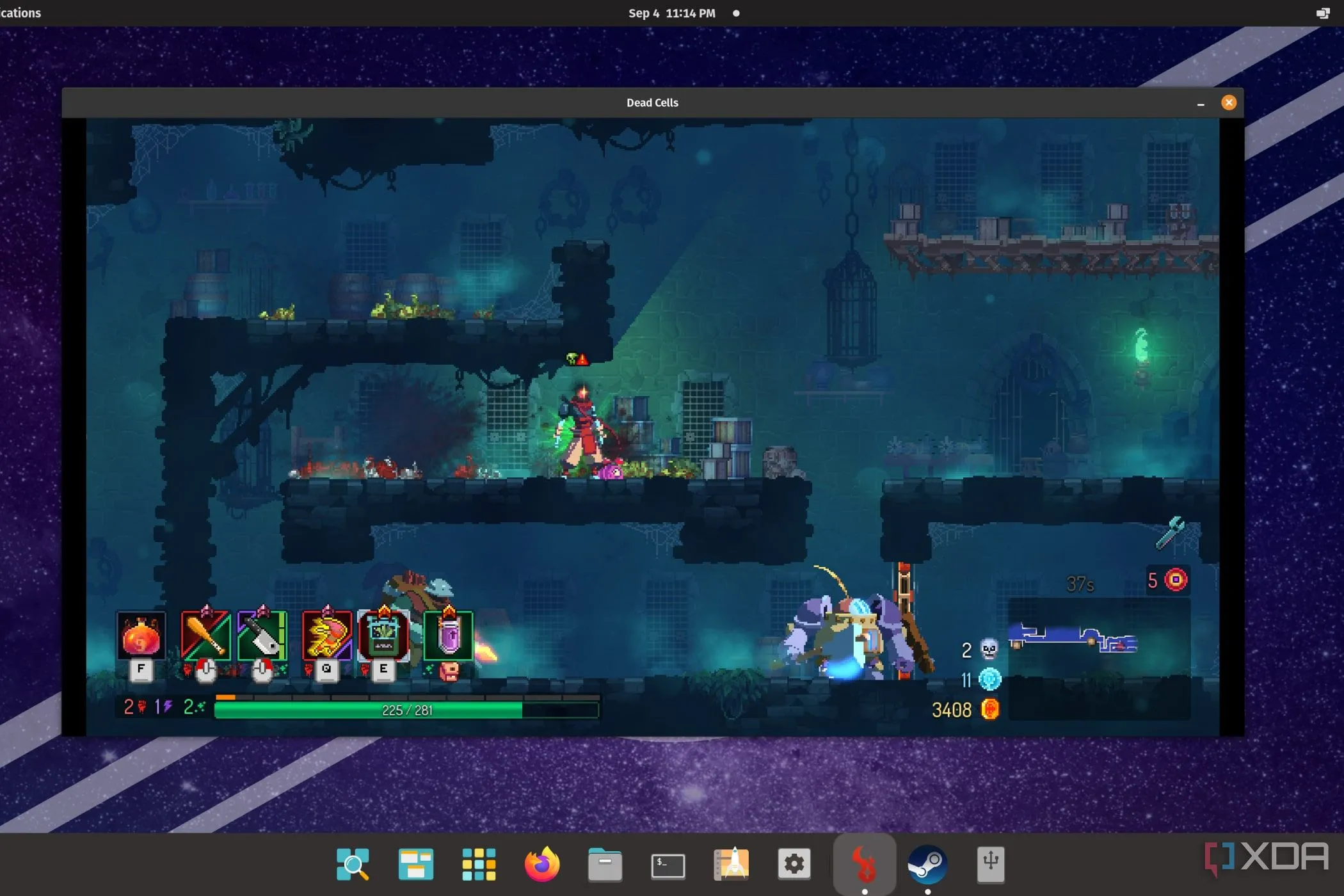Game Dead Cells đang chạy mượt mà trên hệ điều hành Pop!_OS, thể hiện khả năng tương thích game vượt trội của Linux hiện nay