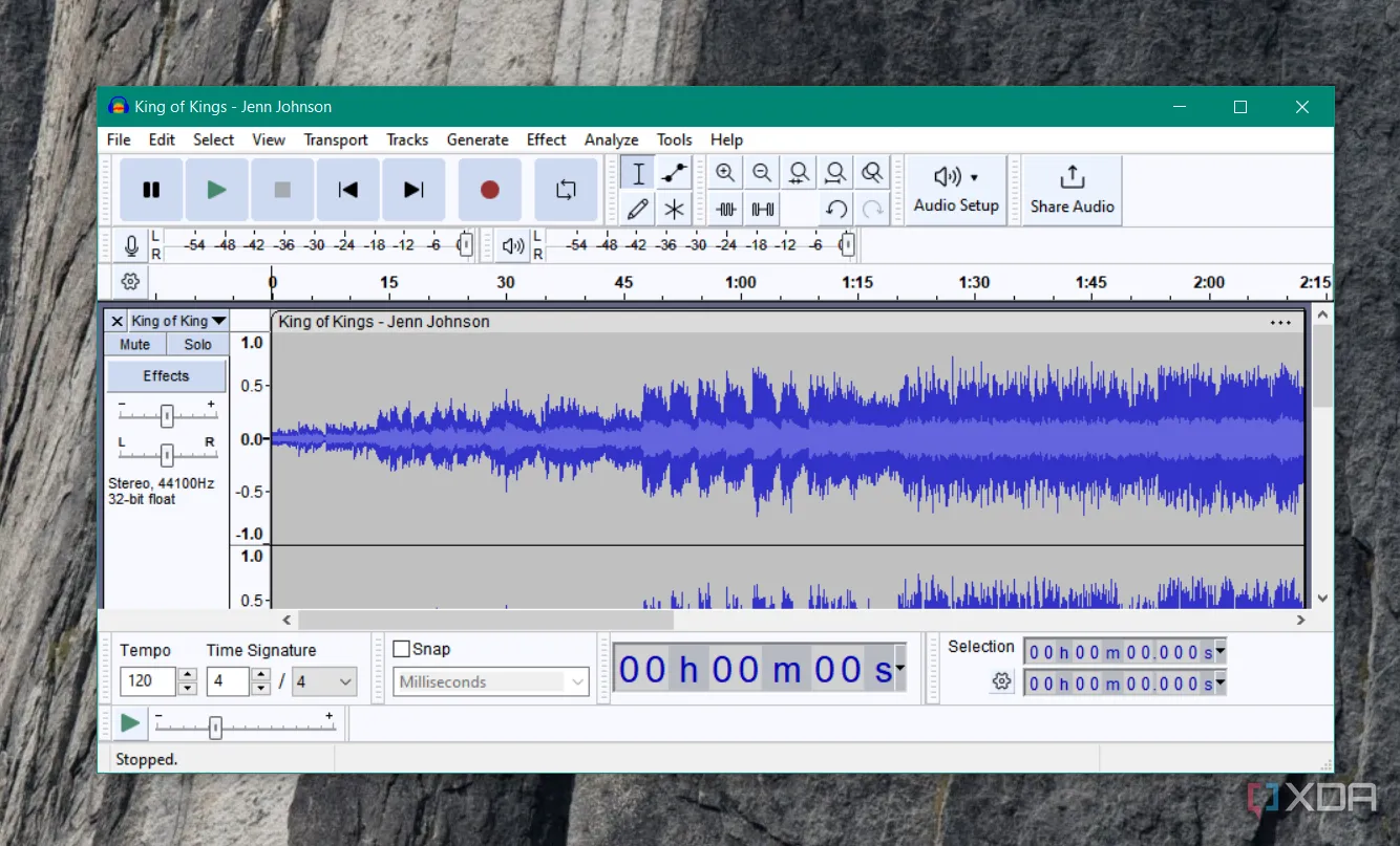 Giao diện Audacity đang chạy trên Windows, được sử dụng để ghi âm thanh trên màn hình