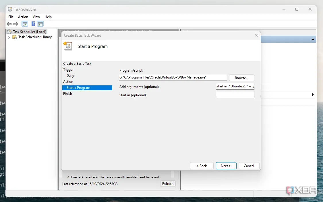 Giao diện chính của Windows Task Scheduler trên Windows 11