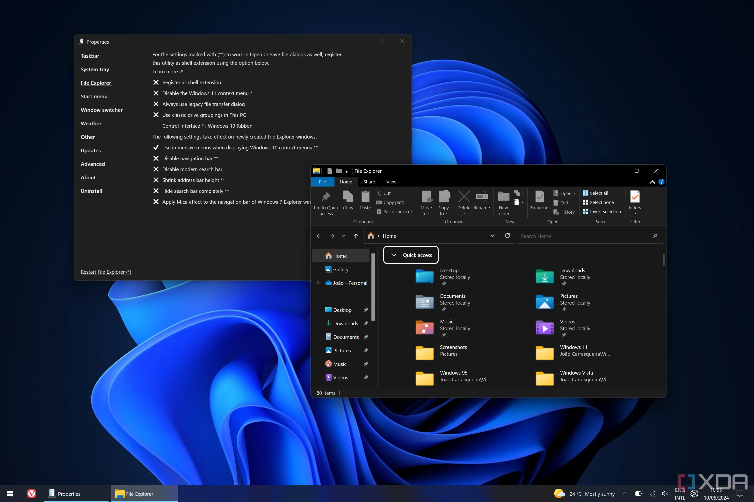Giao diện File Explorer kiểu Windows 10 trên Windows 11, khôi phục thanh công cụ cổ điển