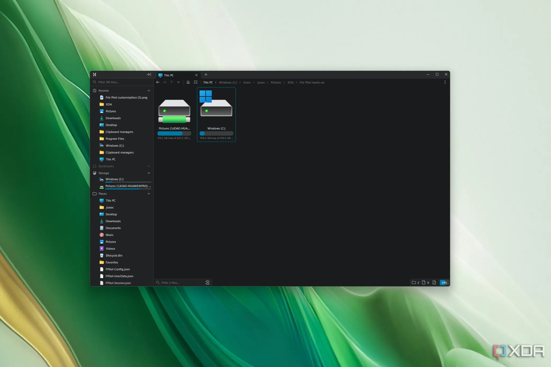 Giao diện File Pilot hiển thị các ổ đĩa khả dụng trên PC, bao gồm ổ đĩa mạng đã được ánh xạ.