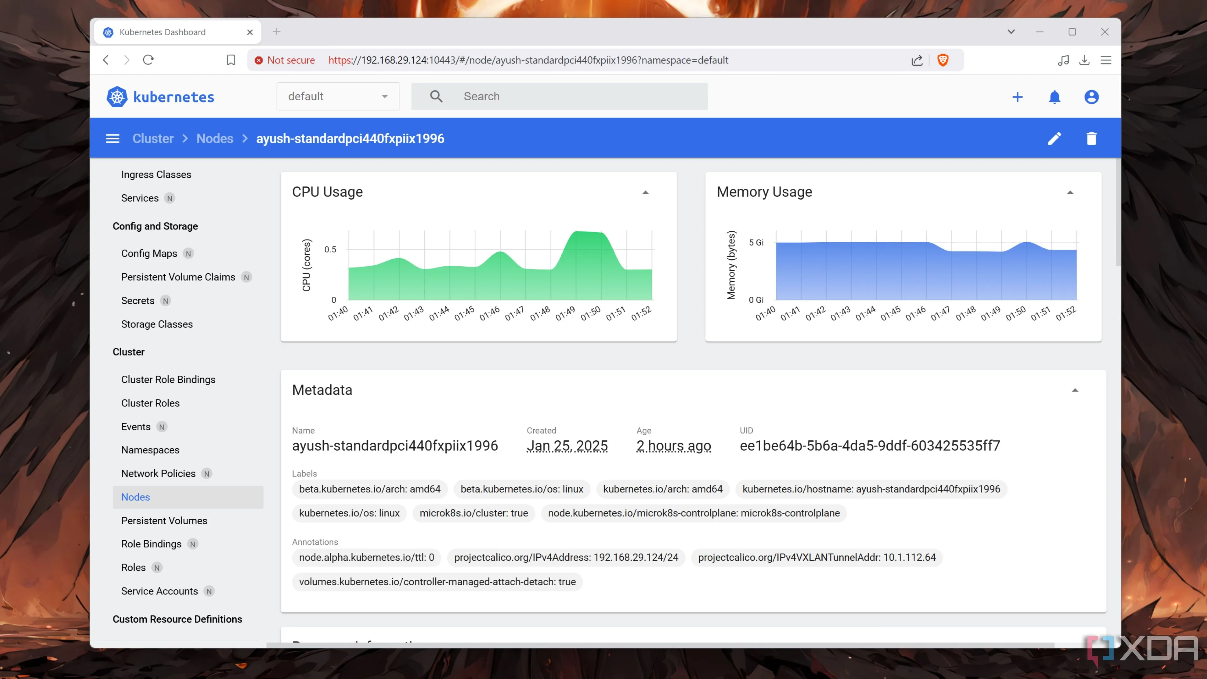 Giao diện người dùng web của Kubernetes hiển thị một Node