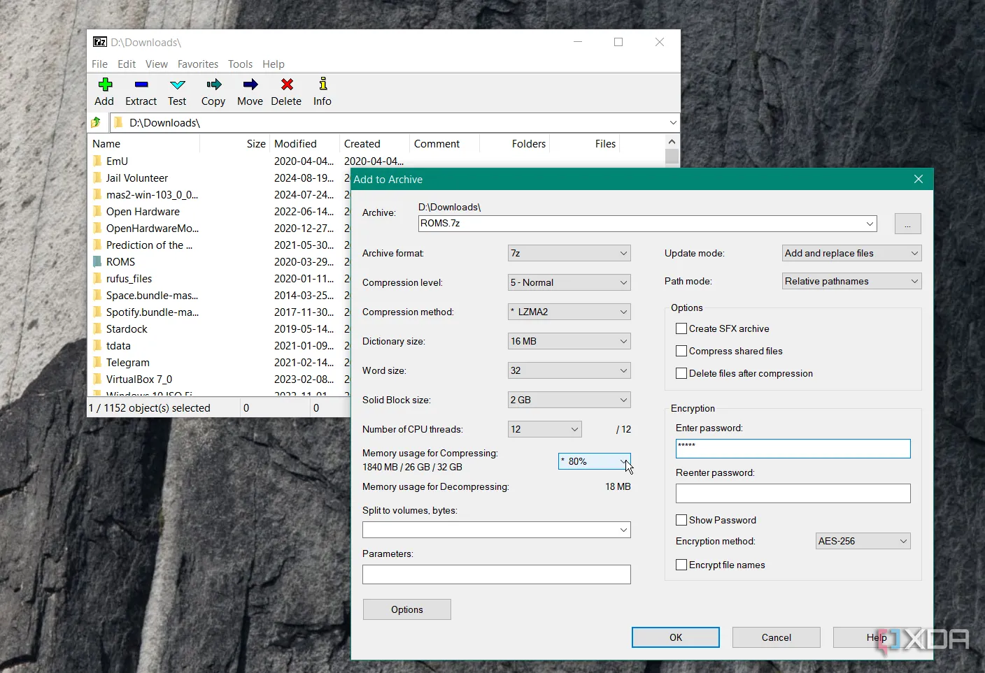 Giao diện phần mềm 7-Zip đang hoạt động trên hệ điều hành Windows để nén và giải nén file