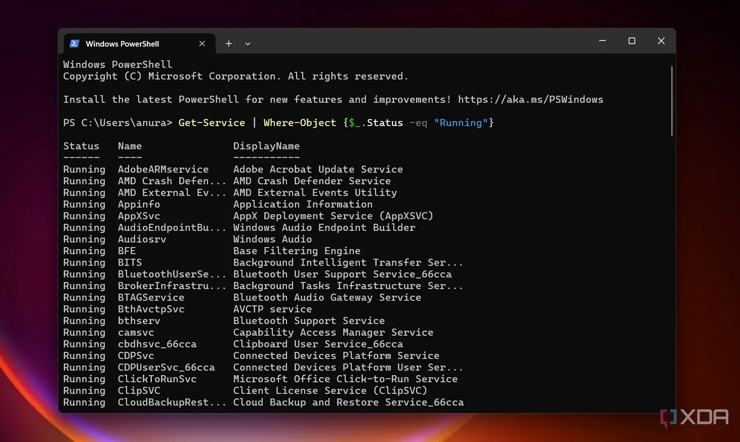 Giao diện PowerShell với ví dụ lệnh chuyển hướng đầu ra