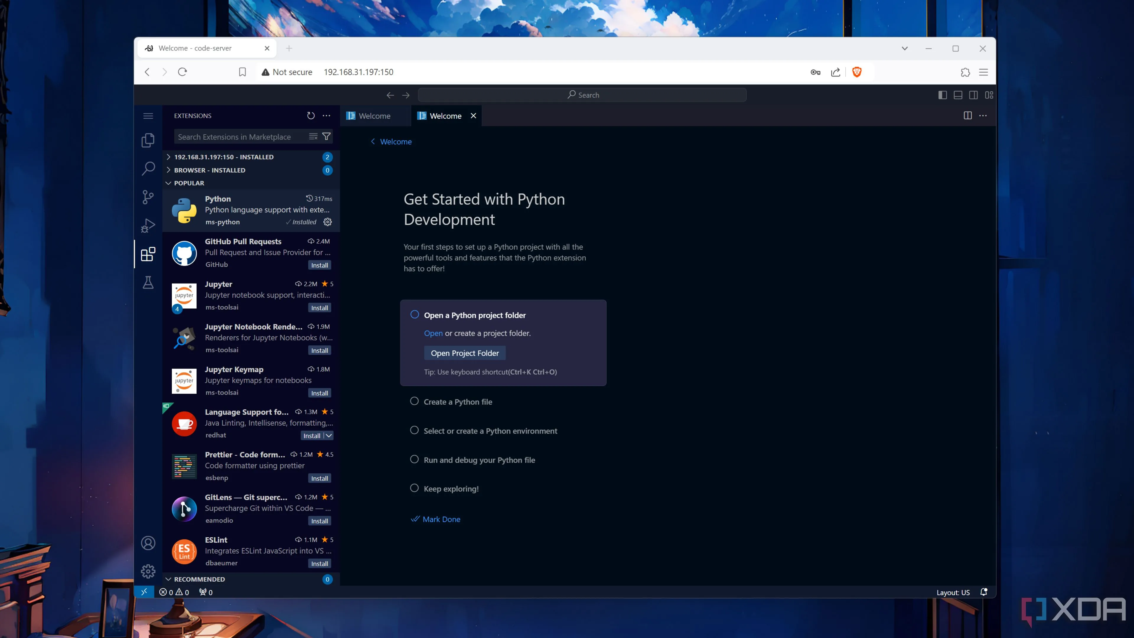 Giao diện Proxmox VE hiển thị một máy ảo LXC đang chạy Code-Server, minh họa môi trường phát triển tập trung