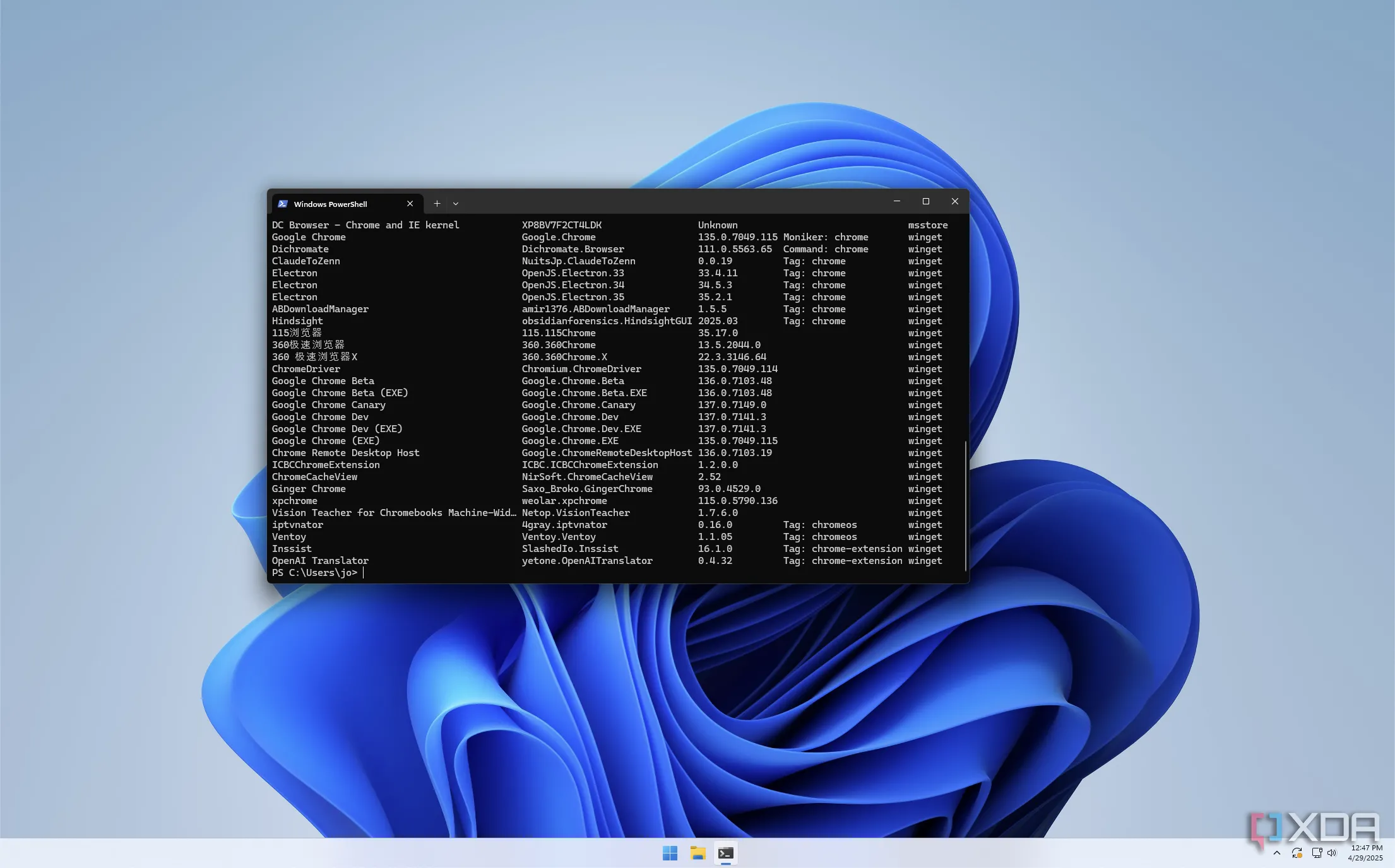 Giao diện tìm kiếm ứng dụng bằng WinGet trên Windows 11