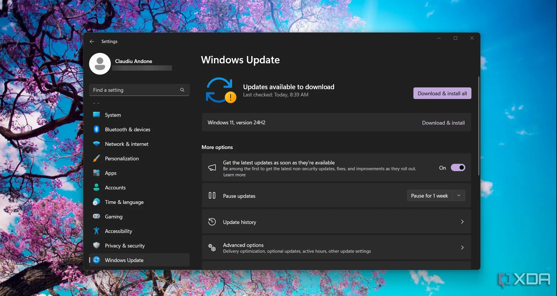 Giao diện Windows Update trong Cài đặt Windows 11 hiển thị các bản cập nhật.