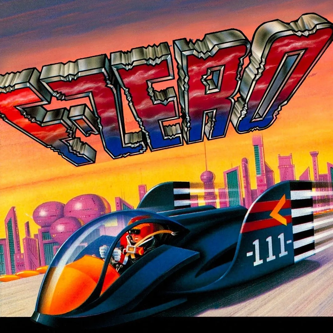 Hình ảnh bìa game F-Zero trên SNES với tàu vũ trụ Captain Falcon đang bay
