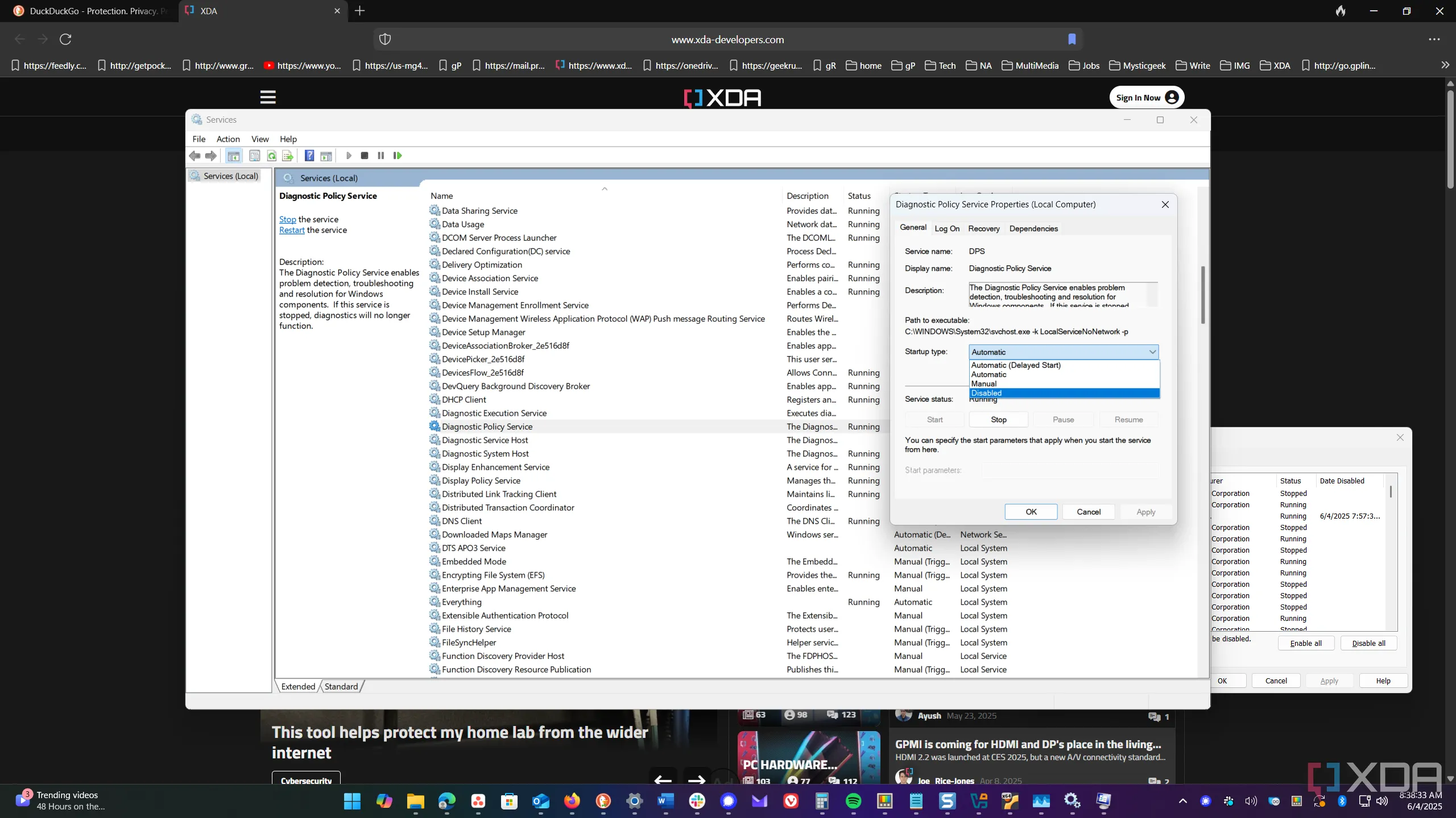 Hình ảnh cho thấy cách vô hiệu hóa dịch vụ chính sách chẩn đoán (Diagnostic Policy Service) trên Windows